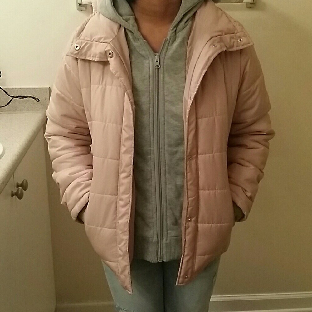 Jacket with attachable hoodie.